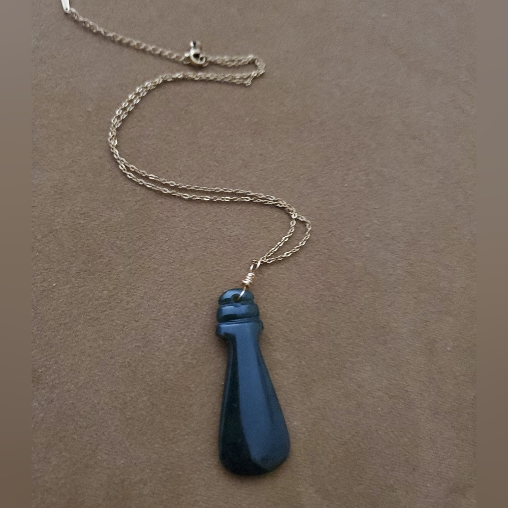 Dark Green Jade- Pendant Necklace on a Pretty Gold Chain